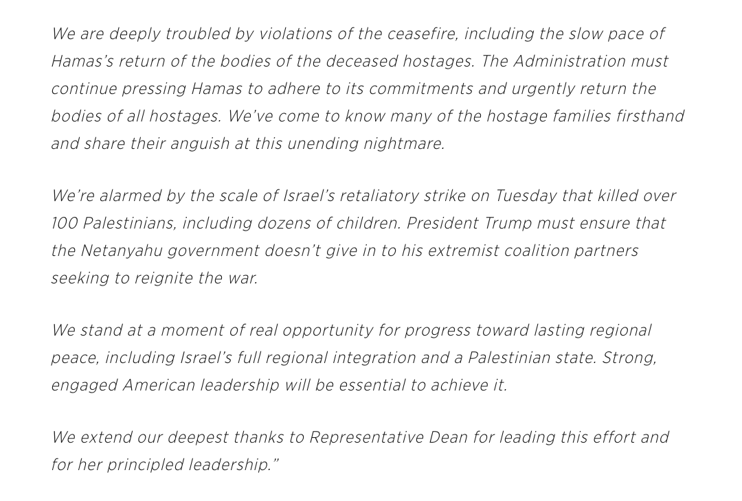 The heartbreak of the past two years cannot repeat.

We thank <a href="/RepDean/">Congresswoman Madeleine Dean</a> and 90 Members of Congress for urging sustained US leadership to ensure the Gaza ceasefire holds and opens the door to lasting peace.