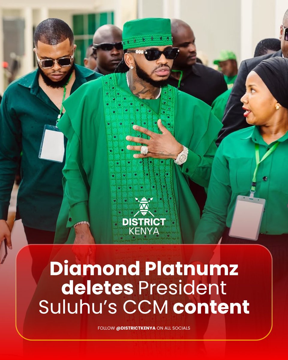 Tanzanian superstar Diamond Platnumz deletes all campaign posts for President Samia Suluhu Hassan.

Move comes amid violent election protests in Dar es Salaam.

Protesters tear down posters and warn celebrities against endorsements. 🇹🇿