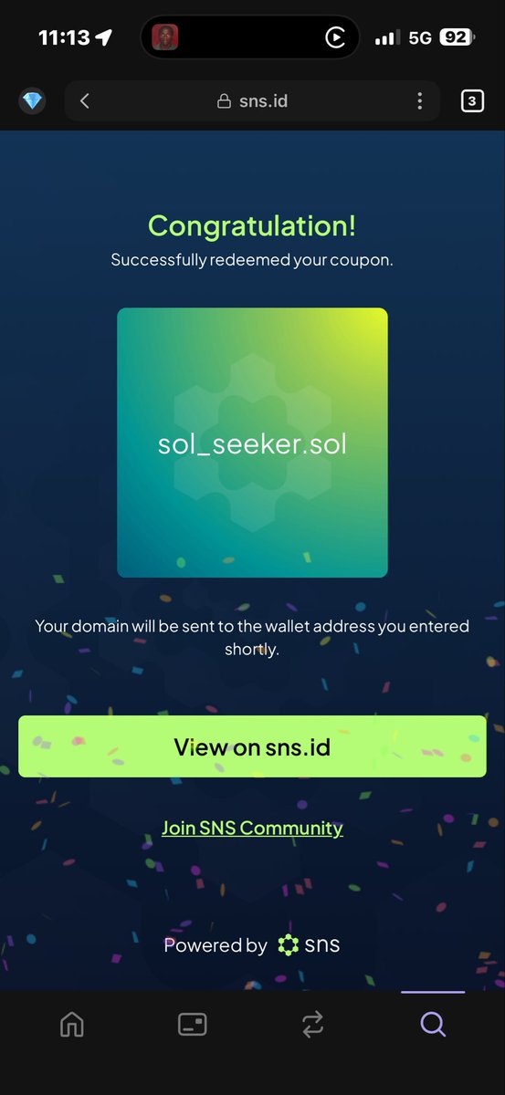 Got it to work <a href="/solanamobile/">Seeker | Solana Mobile</a> thanks <a href="/sns/">sns.sol</a> let’s gooooo 🤘🏼😄 #seeker #Solana #SNS