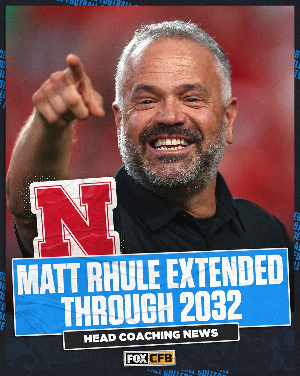 Head Coach Matt Rhule has signed a contract extension with Nebraska through 2032.