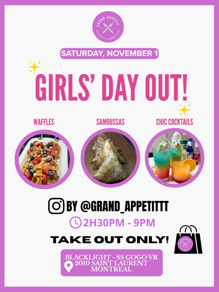 Booobssss1's tweet photo. 💅✨ GIRLS’ DAY OUT by Grand Appétit ✨💅
🚨 Le rendez-vous à ne pas manquer ce Samedi 1er Novembre ! 🚨
On vous attend au D4U-Complexe by @d4u.ent . https://t.co/z91NwW6POL