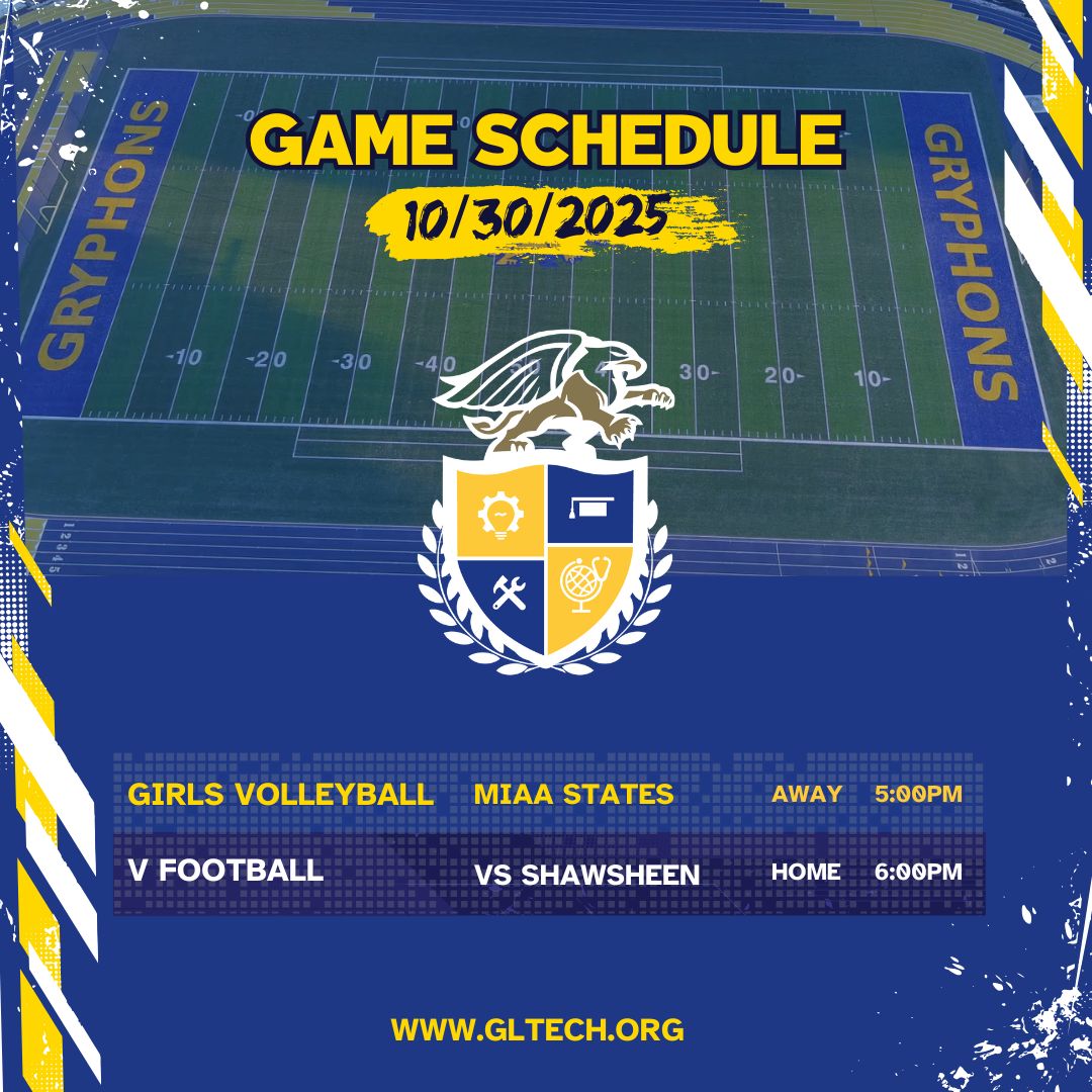 GrLowellTech_HS's tweet image. Game Day at GLTHS! 🏆

Girls Volleyball @ MIAA States 5:00 PM (AWAY) 🏐
Varsity Football vs. Shawsheen 6:00 PM (HOME) 🏈

Cheer on our Gryphons today! Let’s show our support! 💙💛 #GLTHS #CTE #GLTECH #GoGryphons #GameDay #REACH