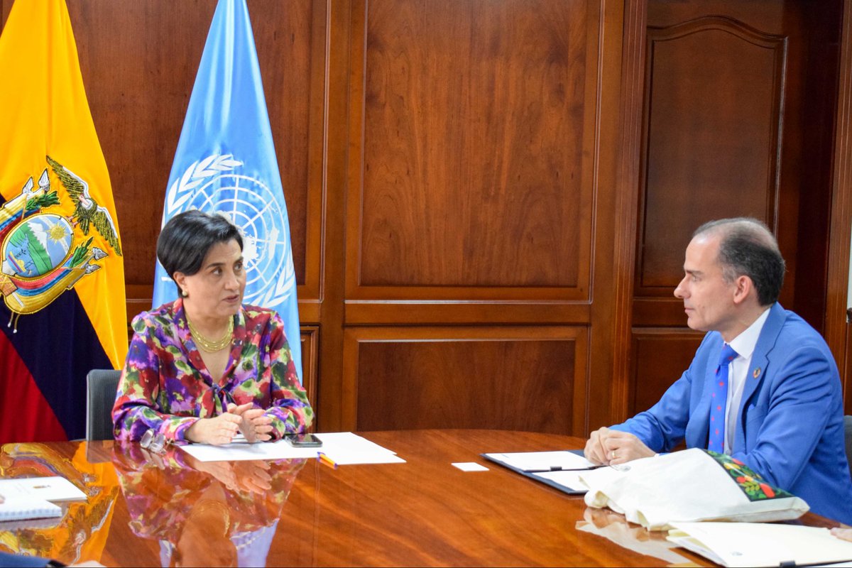 UNODCROCOL's tweet photo. #Ecuador | El representate regional @Amado_de_Andres se reunió con la canciller @gabisommerfeld. En el encuentro se destacó la importancia del #PlanResolutivoContraLaDelincuenciaOrganizada, así como el líderazgo de 🇪🇨 en seguridad, mediante su presidencia pro tempore en la CAN. https://t.co/PQUmbhXcOR