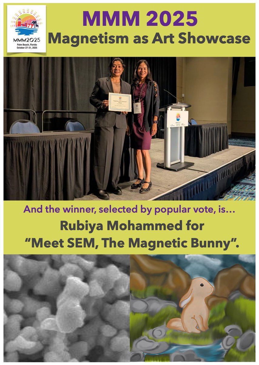#MMM2025 Magnetism as Art Showcase
🏅 Winner (by popular vote): Rubiya Mohammed
“Meet SEM, The Magnetic Bunny.”
Celebrating creativity and the beauty of magnetism through art!
Finalists: 💰 $200 | Winner: 💰 $400
#Magnetism #MagneticMaterials #ArtAndScience #IEEEMagSoc #IEEE