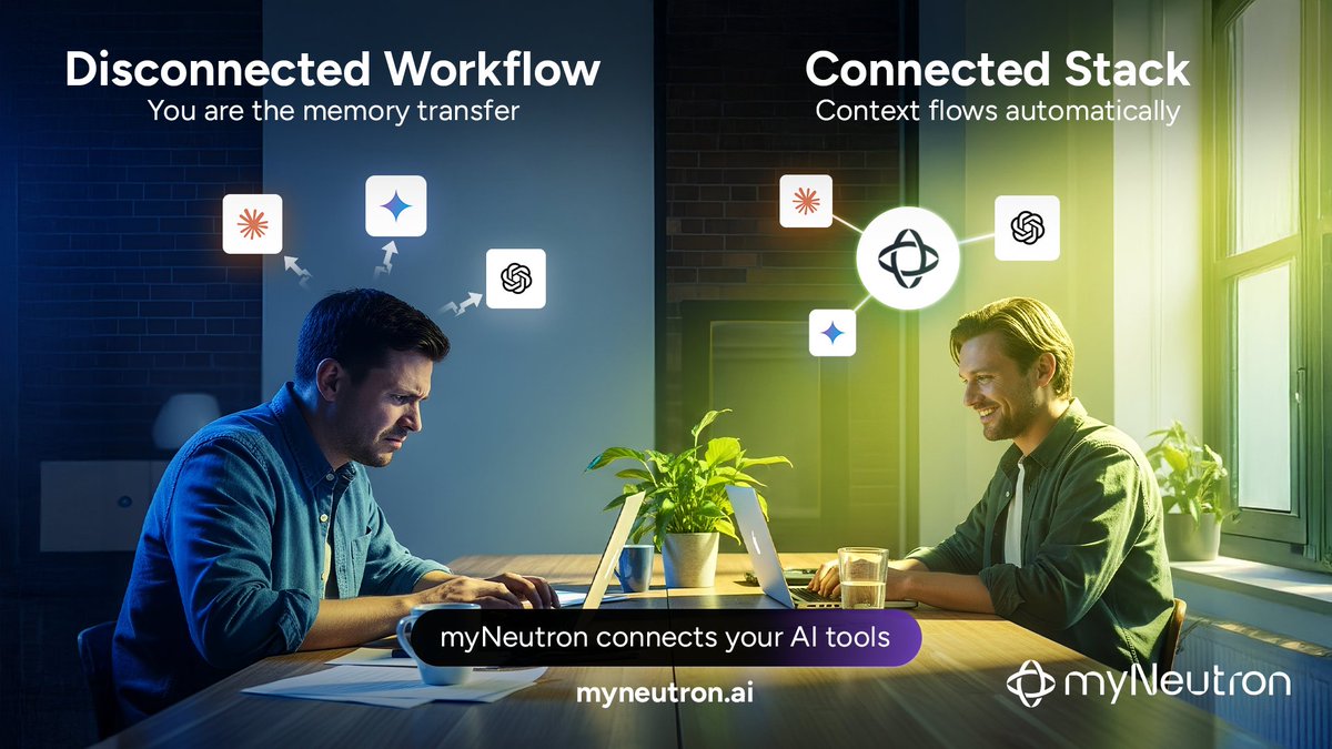 myNeutron_ai's tweet image. You&apos;re not a project manager. So why are you managing four different AI tools like they&apos;re your team?

Your typical day:
Morning: ChatGPT brainstorms blog topics. 
Afternoon: Claude outlines the structure. 
Evening: Gemini does research. Next day: Back to ChatGPT to write.

The…