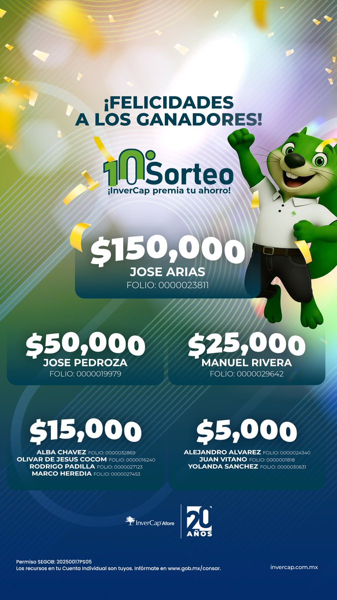 Afore_InverCap's tweet image. ¡Felicidades a los ganadores de nuestro sorteo!🎉🤩

Si eres uno de ellos, mantente al pendiente, pues nos pondremos en contacto contigo para la entrega de tu premio.💰😁