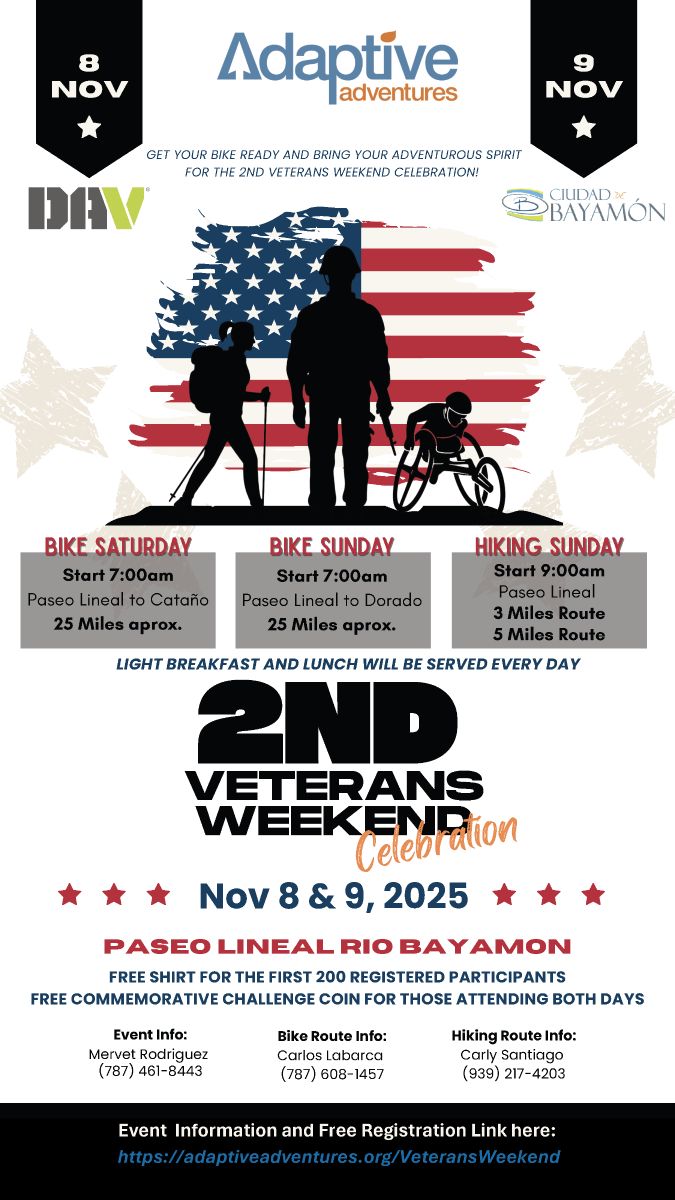 Join <a href="/adaptadventures/">Adaptive Adventures</a> for an unforgettable weekend of honor, adventure, and community in Bayamón, Puerto Rico! 
#Cycling #AdaptiveSports #Veterans #PuertoRico
adaptiveadventures.app.neoncrm.com/np/clients/ada…