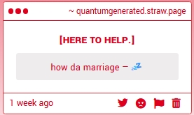 quantumgenerate's tweet image. ["DA MARRIAGE"...? COULD I INQUIRE WHAT THIS IS ABOUT? ALSO, MY APOLGIES FOR SUCH A LATE ANSWER. I'VE BEEN BUSY, ONE COULD SAY.]