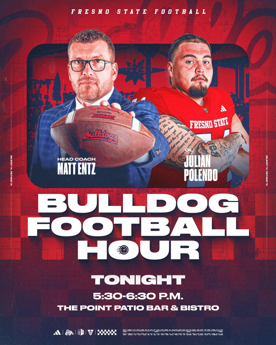 FresnoStateFB's tweet photo. Thursday with the 'Dogs -- Coach Entz is joined by offensive lineman Julian Polendo for tonight's Bulldog Football Hour‼️ https://t.co/H2LWMRKlgH