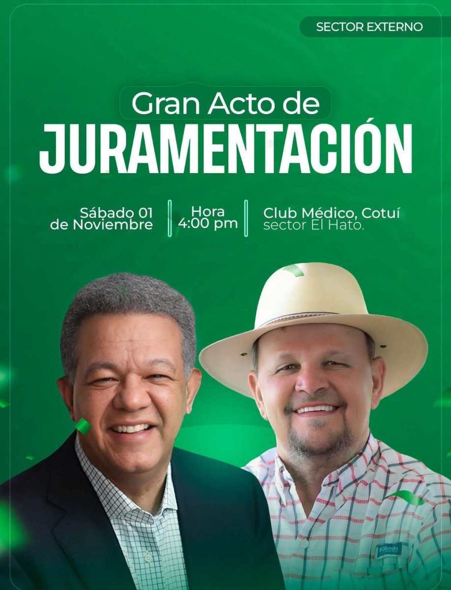 Noticias_FP's tweet photo. #NoticiasFP

Sector Externo LF
@SELF2028 
Invitan al GRAN ACTO DE JURAMENTACIÓN con 
#LeonelEnCotuí 
Dónde líderes políticos y sociales y varias personalidades se suman al partido #FuerzaDelPueblo y al Dr. @Le https://t.co/2kpP6NX727
