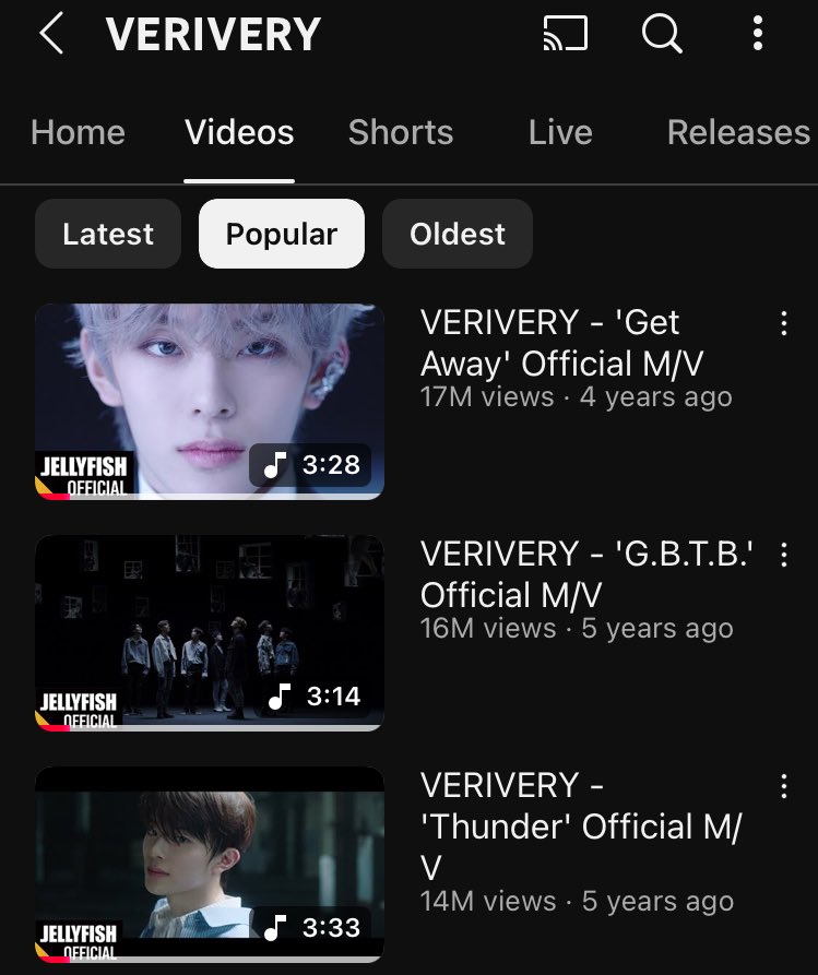 VERI_STATS's tweet photo. Top 20 Most Popular #VERIVERY #베리베리 YouTube Videos (by views) —
※ as of 251031.

1. Get Away (Official MV) : 17,132,361
https://t.co/MT31SwFnYh

2. G.B.T.B. (Official MV) : 16,310,919
https://t.co/uXO8TPbj7J

3. Thunder (Official MV) : 14,399,771
https://t.co/P4TQaI8PNy

↓ https://t.co/GXnURLzAQo