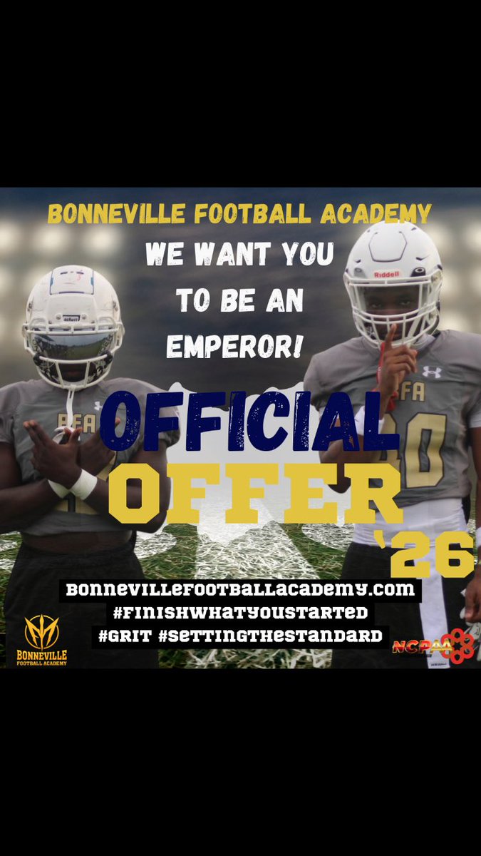 After a GREAT conversation with <a href="/coachjulio1119/">Coach Julio</a> I am blessed to have receive my second OFFER from <a href="/BonnFootball/">Bonneville Football Academy</a> #AGTG 
<a href="/AP_LAlbritton/">Lee Albritton</a> <a href="/APCoachBJ/">BJ Longley</a> <a href="/iii_apcoachj1/">Mort Jackson III</a> <a href="/XAthletes863/">X Athletes</a> <a href="/H2_Recruiting/">Hasani (H2) | Football Recruiting</a>