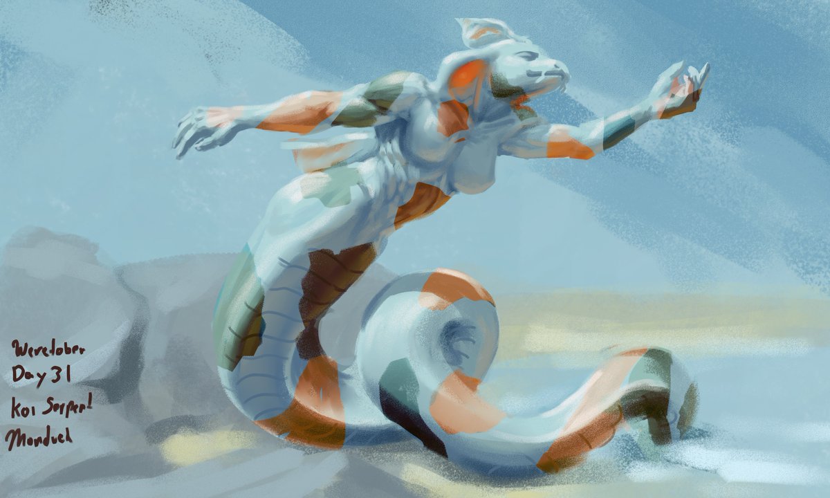 Final day of <a href="/TFiddlerArt/">Taran Fiddler</a> 's #Weretober2025 
Todays theme is Koi Serpent for day 31

#Weretober2025