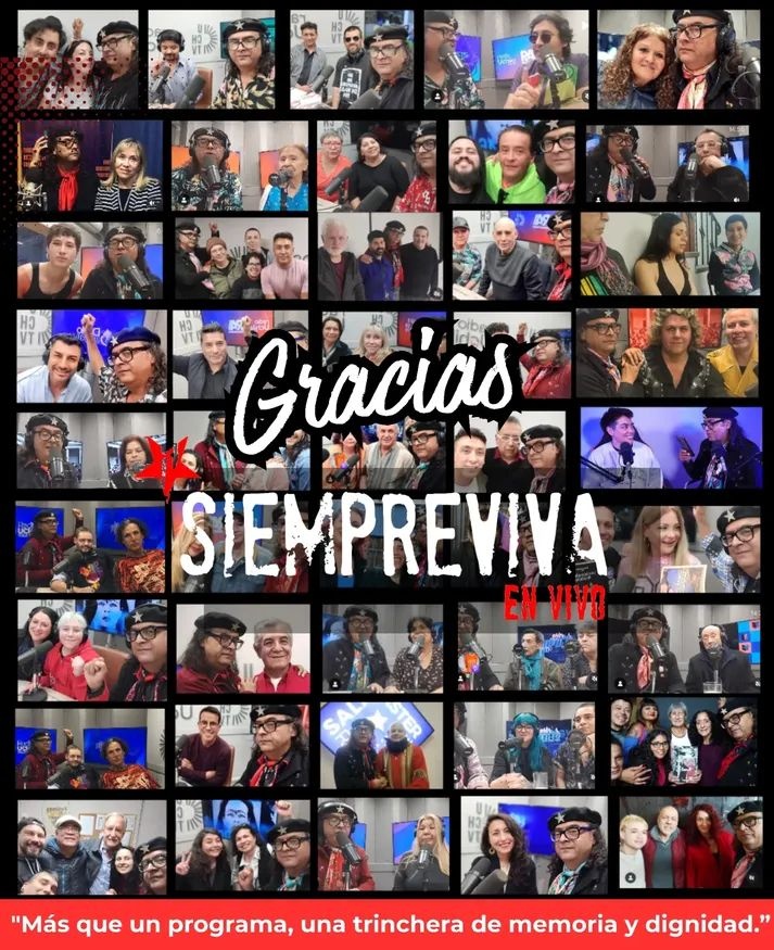 Muchas, muchísimas gracias por los saludos de solidaridad. Mi querida Pamela Collado, artista visual de Coquimbo, envió este bello collage que resume años de lucha y resistencia. Porque #SiempreVivaenvivo era más que un programa radial, era una trinchera de memoria y dignidad ❤️‍🔥