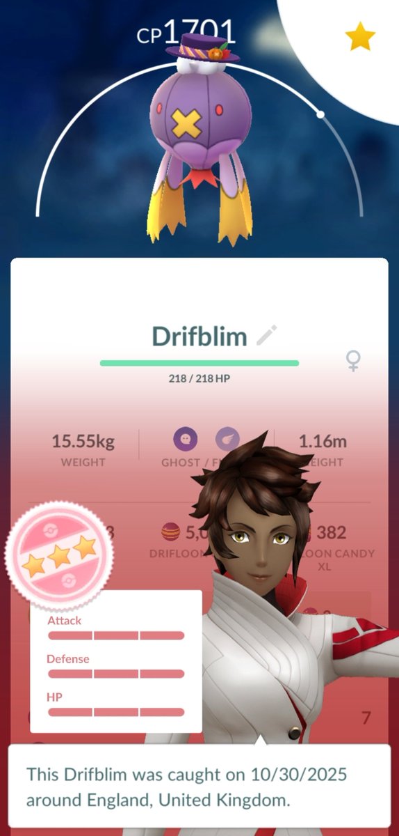 Can't believe that Laura blessed me with this hundo thank you for the invite 🥹🥹👻👻🥰🥰🥰. My favorite pokemon and it's a hundo costume Drif.