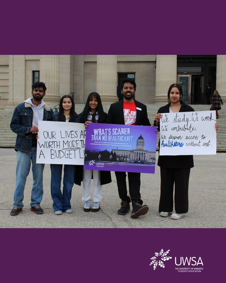 Thank you to everybody who showed up and supported our Rally today.

Our fight is not done until the Manitoba Government reinstates International  Students' Healthcare!! 

Go to our website here to learn more about this campaign: buff.ly/A7kSGgu