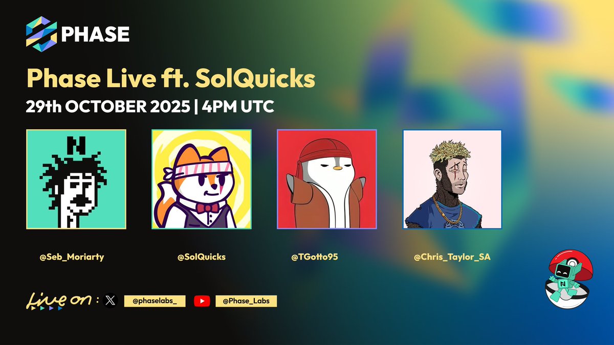 Join us on tomorrow's Phase Live with the legendary <a href="/solquicks/">quicks | Solflare</a> from <a href="/solflare/">Solflare - The Solana Wallet</a>!

We'll catch up with him on all things Solflare and open some Pokémon packs on stream. Plus, we have $250 worth of <a href="/MagicEden/">Magic Eden 🪄</a> packs to give away, courtesy of <a href="/PapiChuloGrim/">Papi</a>.

Tomorrow's stream is