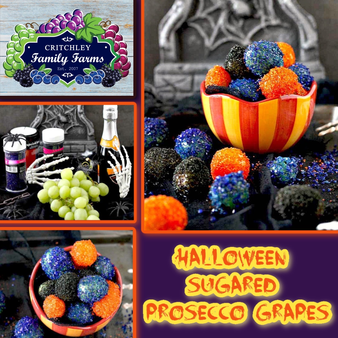Halloween party this weekend? These Prosecco #Grapes covered in #Halloween colored sugar are perfectly sweet, crunchy, and just a little bit #boo-zy! #californiagrapeseason #spookyseason #tablegrapes lemonblossoms.com/blog/sugared-p…