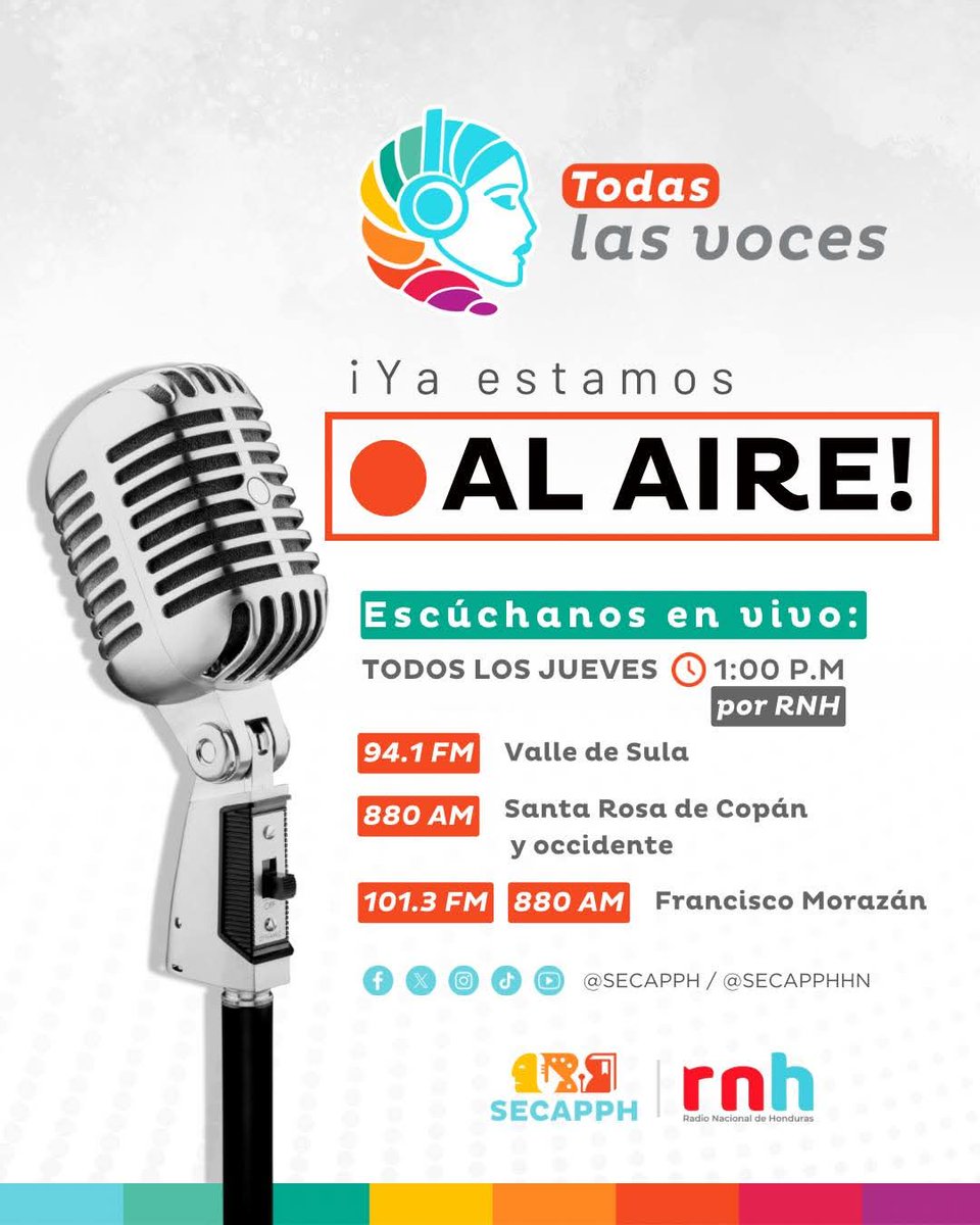 SECAPPH's tweet image. 🔴En directo | &quot;Todas las Voces&quot; el programa de radio de la SECAPPH🎙️📻

🔗tnh.gob.hn/rnh/

#SECAPPH #TodasLasVoces