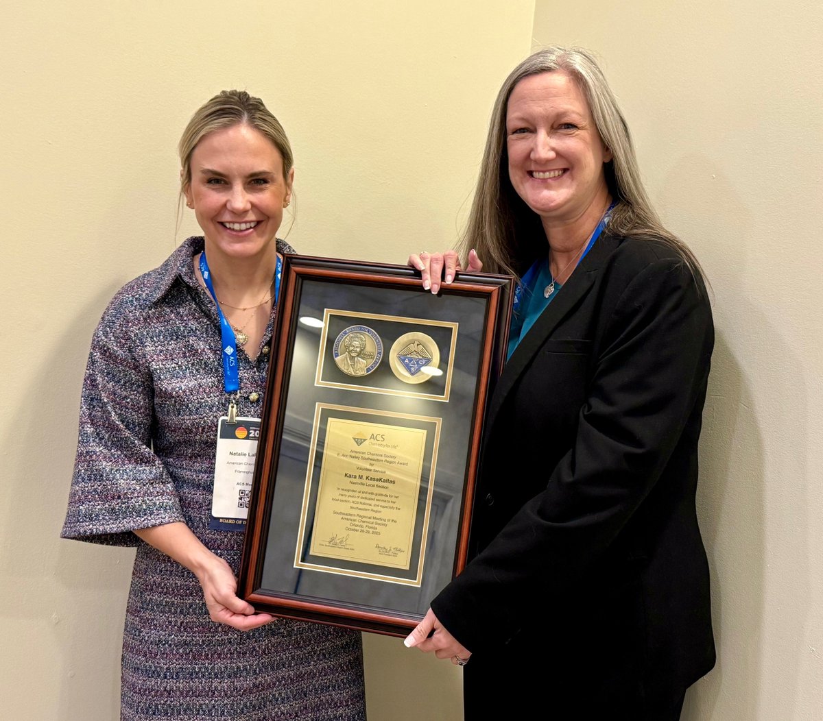 This week, Kara KasaKaitas was awarded the ACS E. Ann Nalley Regional Award for Volunteer Service to the <a href="/AmerChemSociety/">American Chemical Society</a> for the Southeast Region.

Aegis, along with the American Chemical Society, appreciate your leadership and contributions within Nashville, TN and the region.