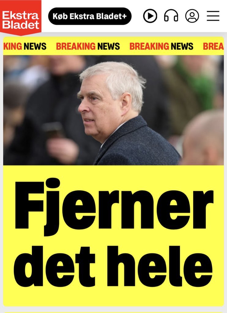 Så røg det hele: “Hans Majestæt har i dag indledt en formel proces for at fjerne Prins Andrews stil, titler og æresbevisninger”.