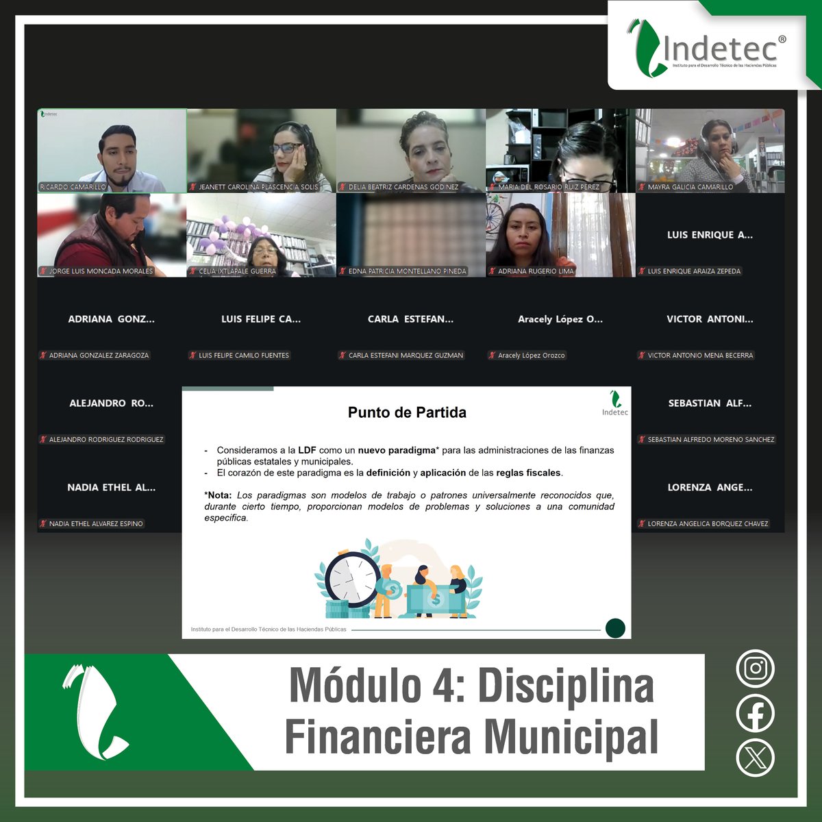 Sesión 1 del Módulo 4: Disciplina Financiera Municipal del Diplomado en Hacienda Pública Municipal. 30 de octubre de 2025.