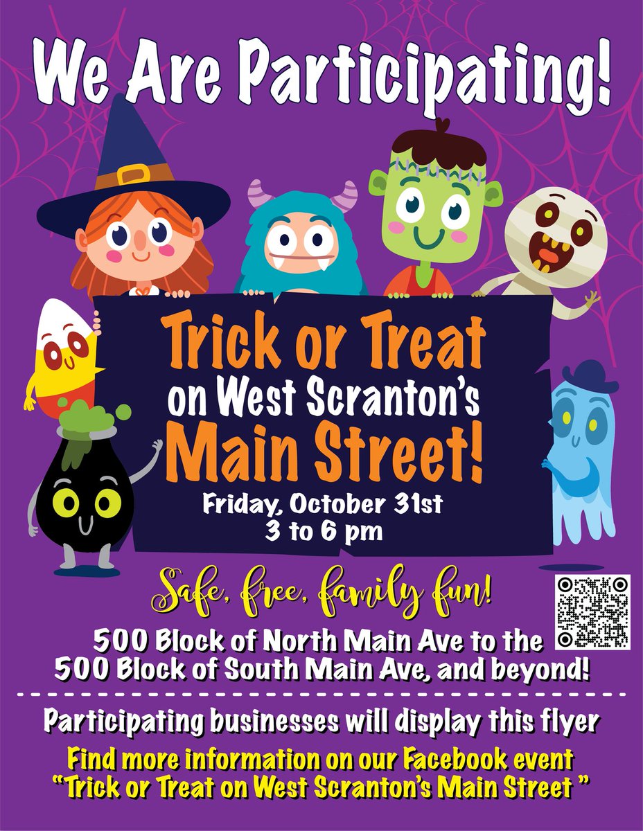 NWNEPA's tweet photo. Check out our table at the ninth annual Trick or Treat on West Scranton's Main Street tomorrow, October 31! We’ll be one of many organizations handing out candy from 3-6 pm. Find us at 115 N. Main Ave, right in front of the site of our future West Scranton satellite office. https://t.co/FfAlWqqWfg