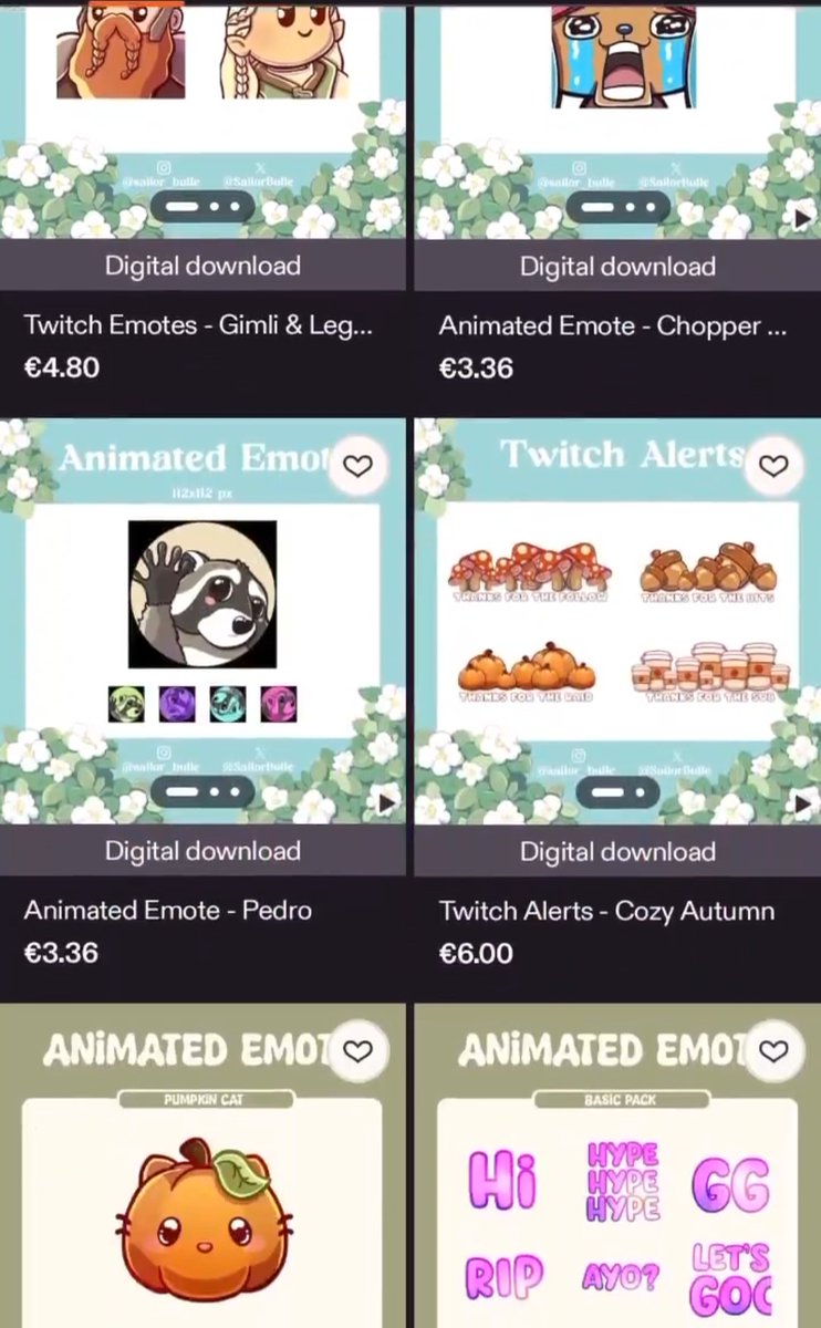 Sinon, si vous voulez soutenir de vrais artistes dans la galère et pour vraiment pas cher, je vous propose le profil de <a href="/SailorBulle/">SailorBulle</a> et ses émotes certifiés sans ia 🙌