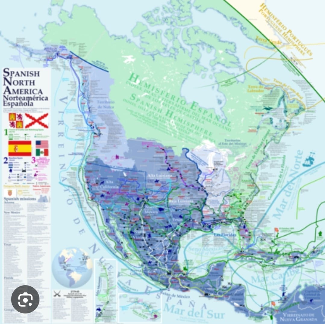 Ricardo_Hispano's tweet photo. Políticos mexixanos:Este es el mapa del Virreinato de Nueva España.Sus antecesores republicanos fueron corruptos vendepatrias que se dejaron arrebatar este inmenso territorio. No culpen a H.Cortés ni España.Fueron vds quienes no supieron defender como hombres lo que dejó España. https://t.co/J1RDOae4lt