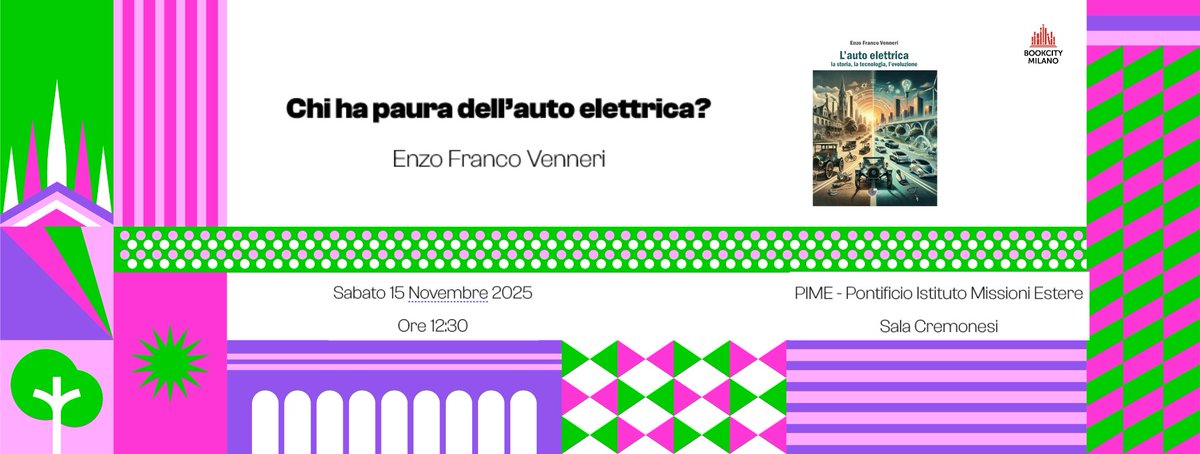 CI SIAMO QUASI! 

Il 15 novembre alle ore 12:30 presso il Pontificio Istituto Missioni Estere a Milano, all’interno di <a href="/BOOKCITYMILANO/">BookCity Milano</a> , “Chi ha paura dell’auto elettrica” un’occasione per presentare il mio libro “L’auto elettrica: la storia, la tecnologia, l’evoluzione”.