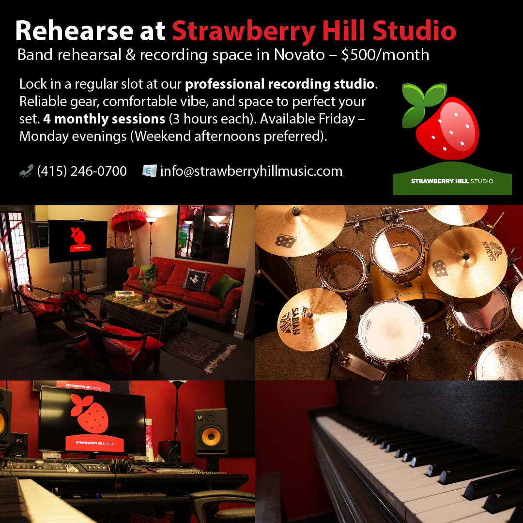 Looking for a reliable place to rehearse?
🎶 Strawberry Hill Studio in Novato has a few band rehearsal slots open — $500/month for 4 sessions (3 hrs each).
Fri–Mon, weekends preferred.
📞 (415) 246-0700
📧 info@strawberryhillmusic.com