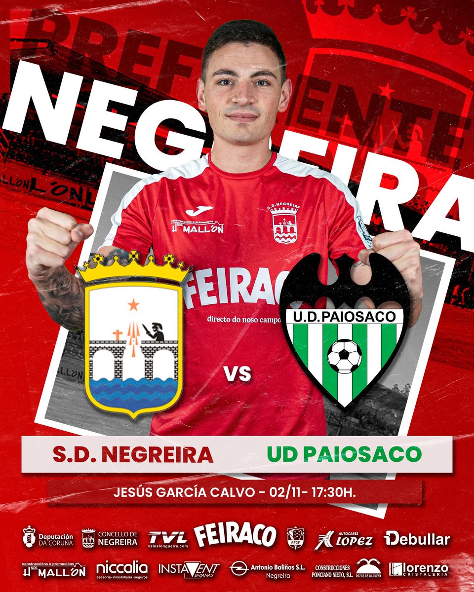 SDNegreira's tweet image. 🔜 𝐏𝐑𝐎́𝐗𝐈𝐌𝐎 𝐏𝐀𝐑𝐓𝐈𝐃𝐎 | A previa vén da man do gran 𝐉𝐨𝐞𝐥 𝐋𝐚𝐠𝐚𝐫𝐞𝐬 ⚽ un dos protagonistas da Copa do Rei 🏆 coa Real Sociedad 
⚔ 𝐏𝐫𝐞𝐟𝐞𝐫𝐞𝐧𝐭𝐞 𝐆𝟏 - 𝐗𝐨𝐫𝐧𝐚𝐝𝐚 𝟗
🆚 @udpaiosaco  
📆 Domingo, 2 novembro 
🕟 17:30 horas 
🏟 Jesús García Calvo