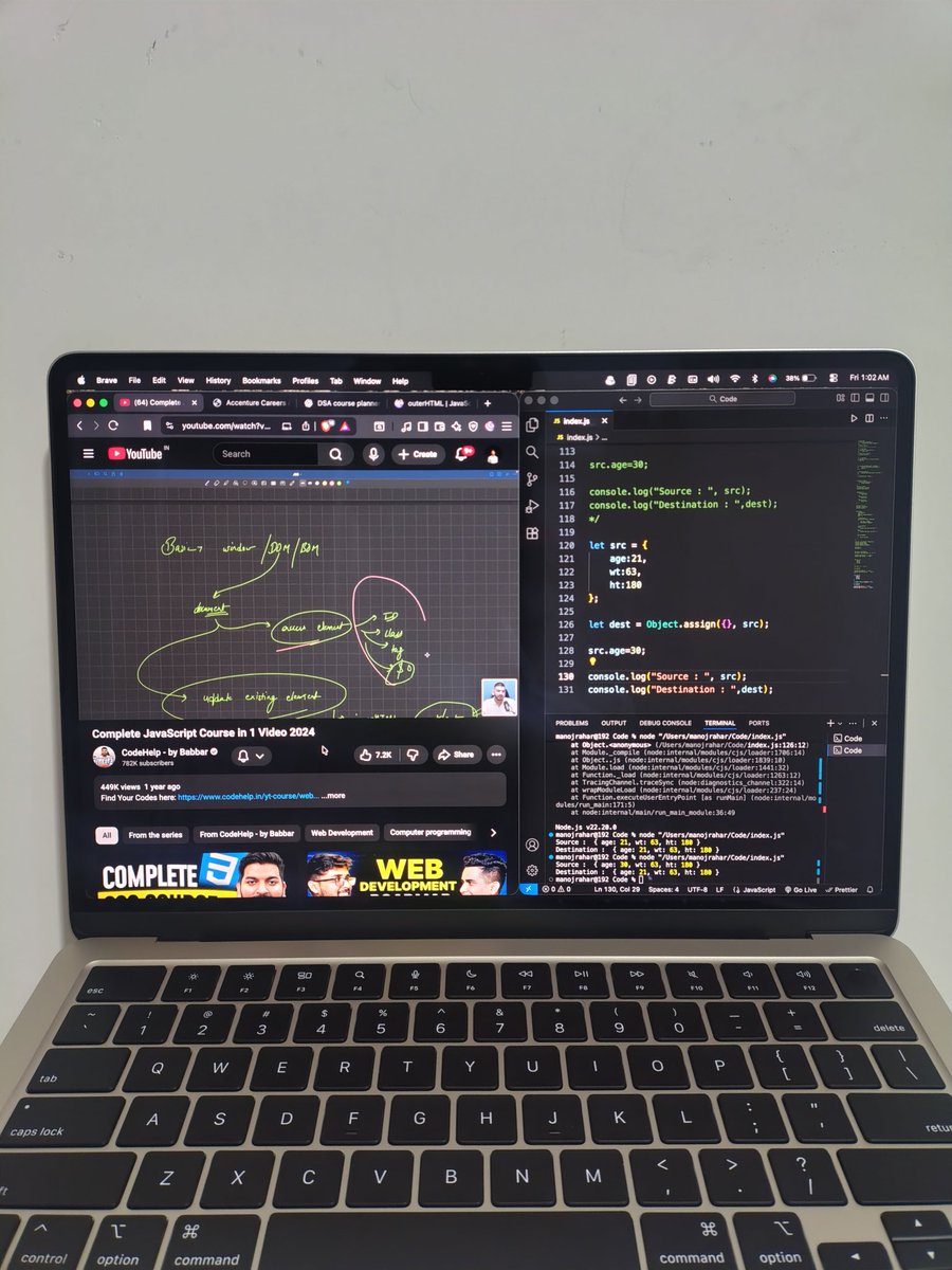 ManojCodes's tweet image. Day 4 — JavaScript Deep Dive
Learned about objects, cloning, garbage collection, error handling (try-catch-finally), & DOM manipulation — selectors, innerHTML, append, insertAdjacentElement.
#100DaysOfCode #JavaScript #WebDev #BuildInPublic
