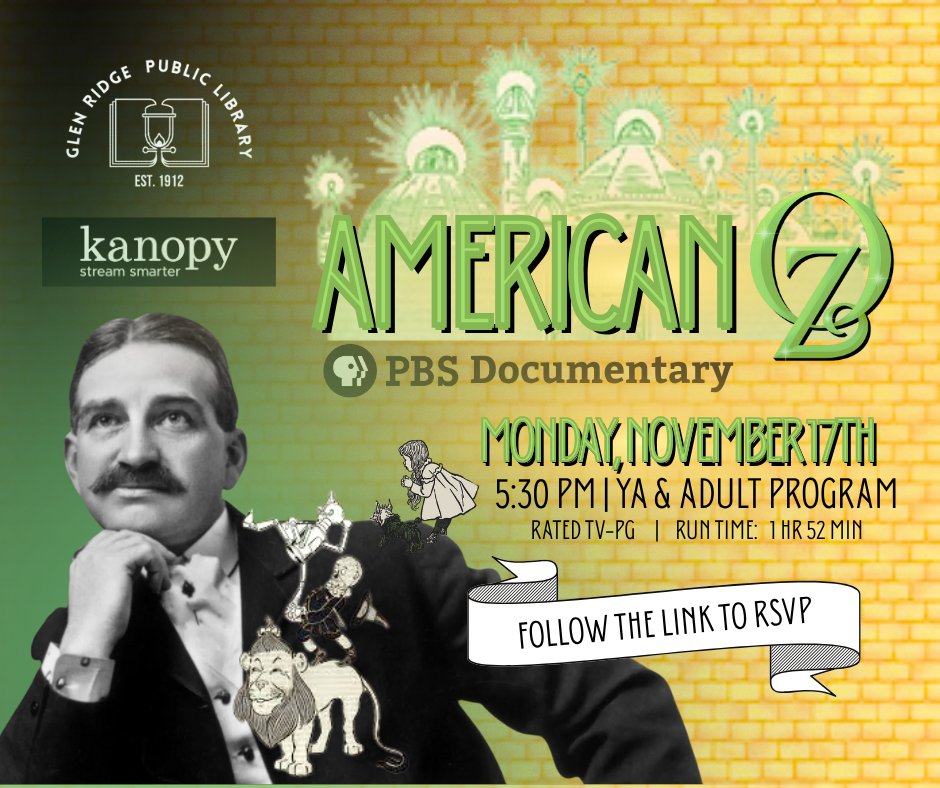 Before you will be changed For Good...💖💚 Explore the life and times of the REAL wizard behind the curtain, L. Frank Baum ✨

Join us on Monday, November 17th at 5:30 PM for a screening of the PBS documentary, "American Oz" -

Follow the link to RSVP: bccls.libcal.com/event/15593653
