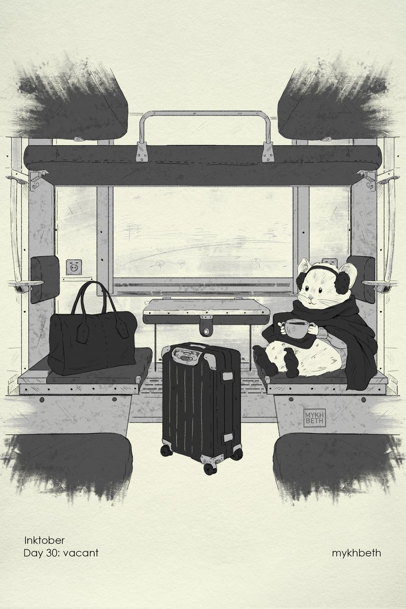 Day 30: vacant. A little mouse is traveling home by train. Surprisingly, there were plenty of seats on the train, so she was able to enjoy the journey to the fullest☕️
#украрт #Inktober2025 #Inktober