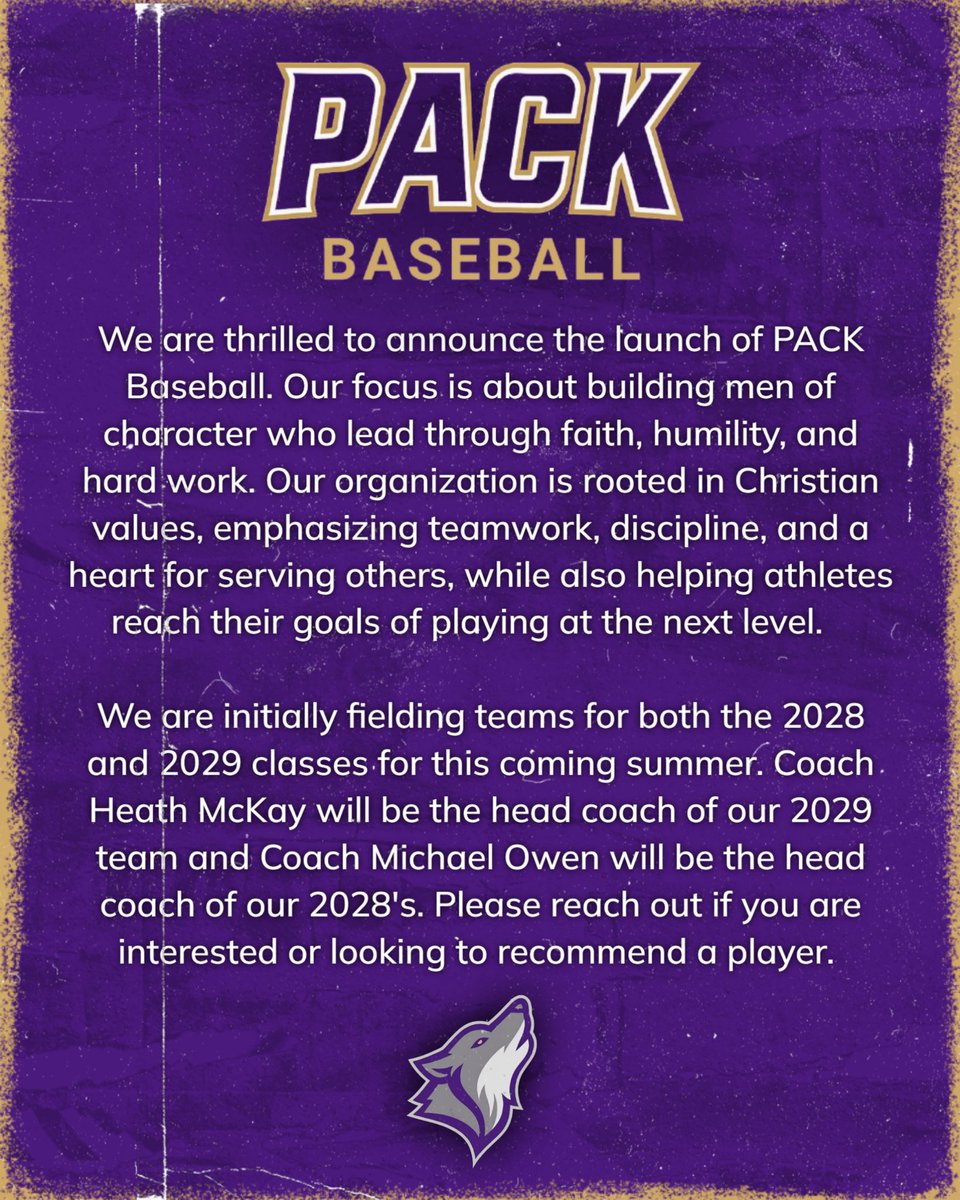 1Pack_Baseball's tweet image. 🚨🚨We are thrilled to announce the launch of PACK Baseball! 

We will be organizing teams for both the 2028 and 2029 age groups. @coach_mowen will be leading our 2028s and @Heath_McKay1 will coach the 2029 age group

Please reach out if you are interested for next steps! #1PACK