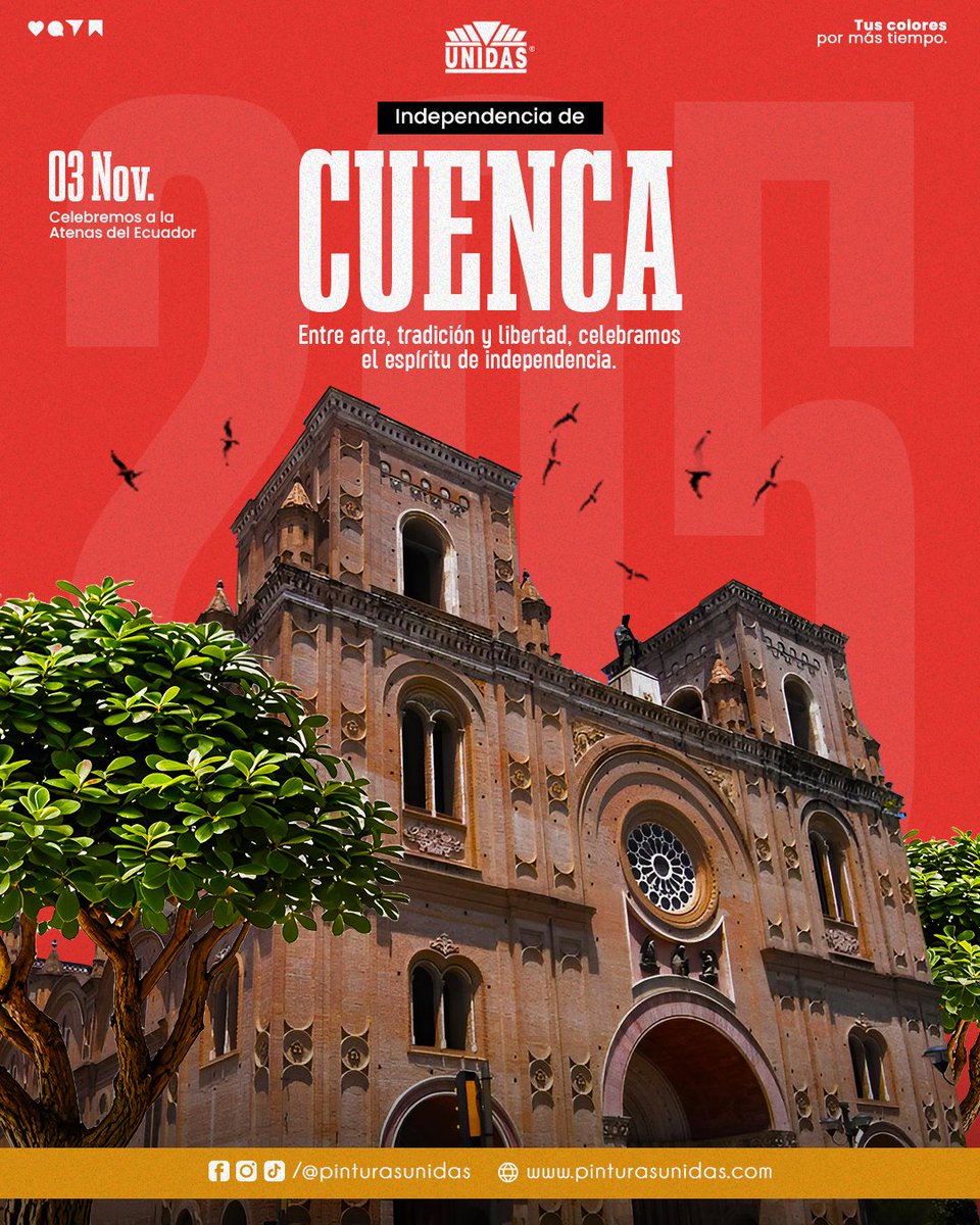 ❤️💛 Cuenca celebra su independencia. 🏛️ Hoy honramos 205 años de la belleza de sus calles, su arquitectura y el trabajo de su gente que da color a cada rincón de esta hermosa ciudad. ✨

#PinturasUnidas #IndependenciaDeCuenca #3deNoviembre