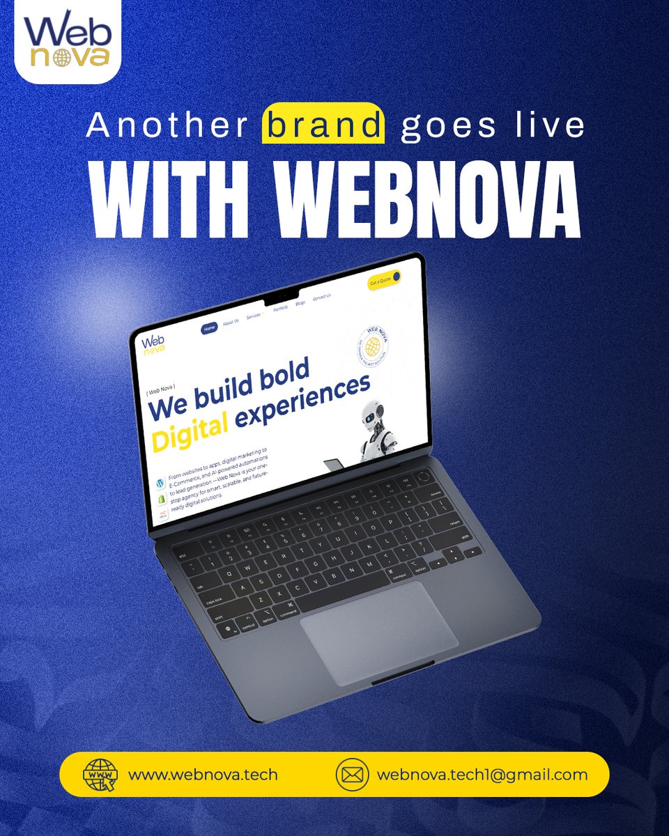 webnova_tech1's tweet image. NoAnother Brand Goes Live with WebNova
We don’t just build websites — we craft digital experiences that perform and convert.
Ready to launch yours? Let’s make it happen!
Visit: webnova.tech
Email: webnova.tech1@gmail.com
Phone 0339 0070086
#WebNova #WebsiteDesign