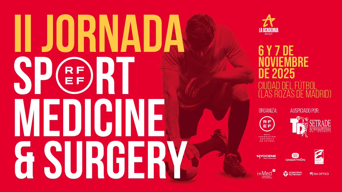 👌 Todo preparado para la ‘𝗜𝗜 𝗝𝗼𝗿𝗻𝗮𝗱𝗮 𝗦𝗽𝗼𝗿𝘁 𝗠𝗲𝗱𝗶𝗰𝗶𝗻𝗲 &amp; 𝗦𝘂𝗿𝗴𝗲𝗿𝘆’ de la <a href="/rfef/">RFEF</a>

🔝 Asistirán más de 2️⃣0️⃣0️⃣ PROFESIONALES

🔗 bit.ly/4qBMjrC

#AcademiaRFEF | <a href="/SETRADEORG/">SETRADE (Soc.Esp. de Traumatología del Deporte)</a>
