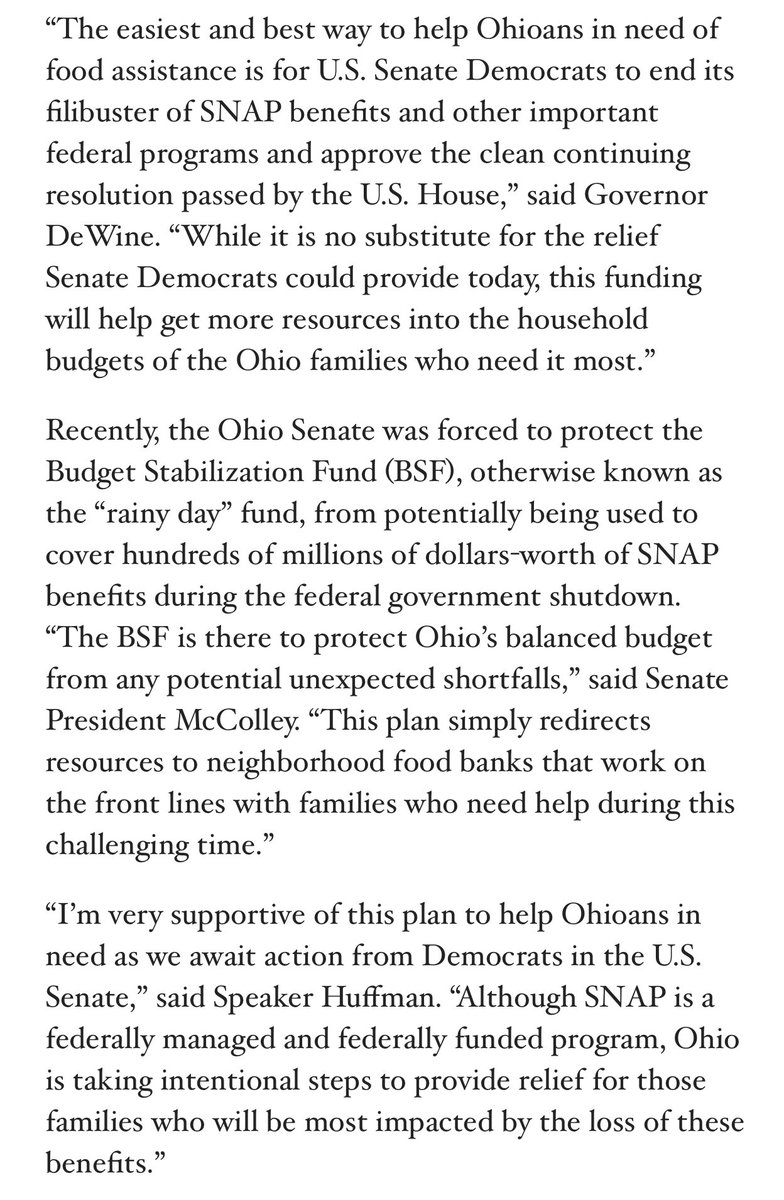 karenkasler's tweet image. Republican leaders announce $25 million to help 1.4 million Ohioans losing SNAP benefits Saturday if federal shutdown doesn’t end: $5 million to foodbanks and $18 million for “emergency relief benefits”