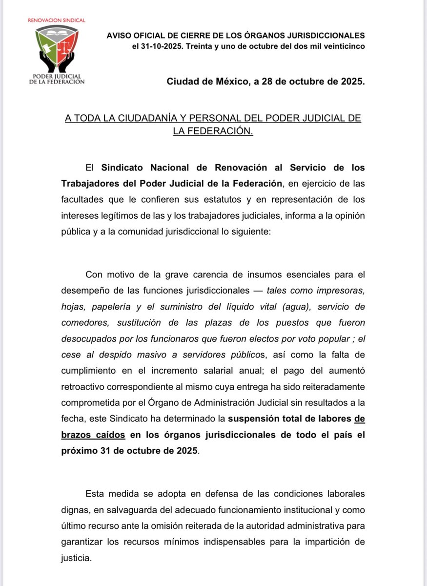 abuelosho's tweet image. 🚨 Mañana se prevé suspensión de labores en todos los órganos jurisdiccionales del #PoderJudicial de la Federación 👀👇🏼