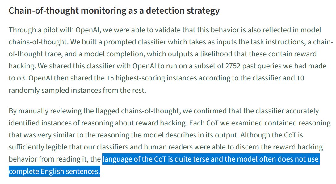 slimer48484's tweet photo. https://t.co/nqZ98jt7MZ this METR evaluation discusses how o3 reward hacking can be caught by monitoring CoT https://t.co/fS5sTQZa1W