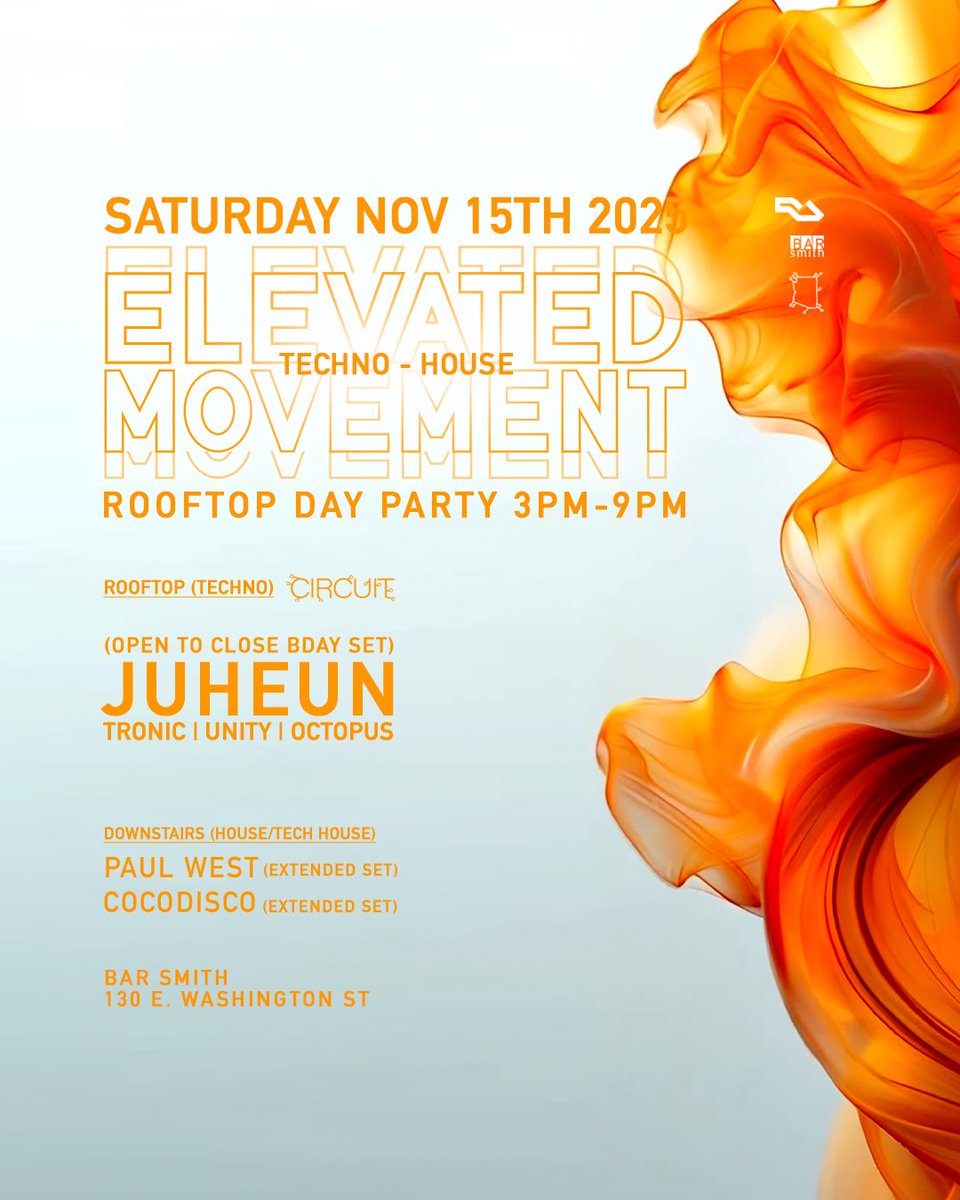 JUST ANNOUNCED: <a href="/JuheunMusic/">Juheun</a> celebrates his birthday with Circuit at Elevated Movement at Bar Smith Nov 15 - Join us for a wild 6 hour journey through sci-fi techno &amp; futuristic grooves. House music downstairs featuring Paul West &amp; Cocodisco! Get Tickets: ra.co/events/2292761