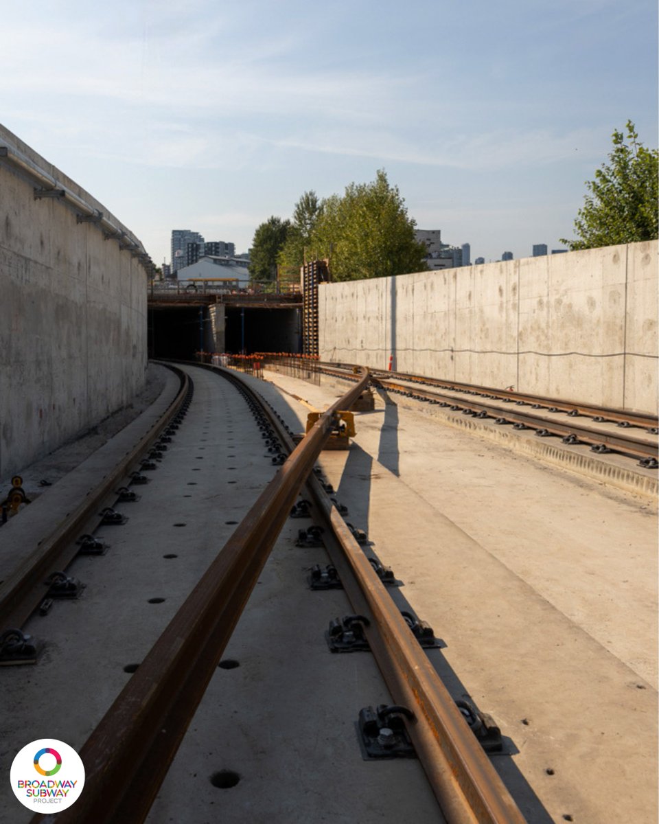Near Great Northern Way-Emily Carr Station, a segment of rail is being pulled into the tunnels for installation.

In total, 22 kilometres of rail will be installed along the Broadway Subway Project alignment. End to end, that is about the distance of a half marathon!