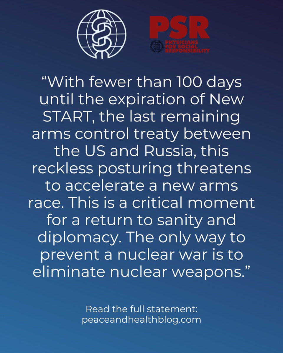 IPPNW and <a href="/PSRnuclear/">PSR Nuclear Weapons Abolition</a> jointly condemn dangerous recent announcements on a resumption of U.S. Nuclear Testing. Read the statement:
peaceandhealthblog.com/2025/10/30/psr…
#nuclear #nonukes #peace
