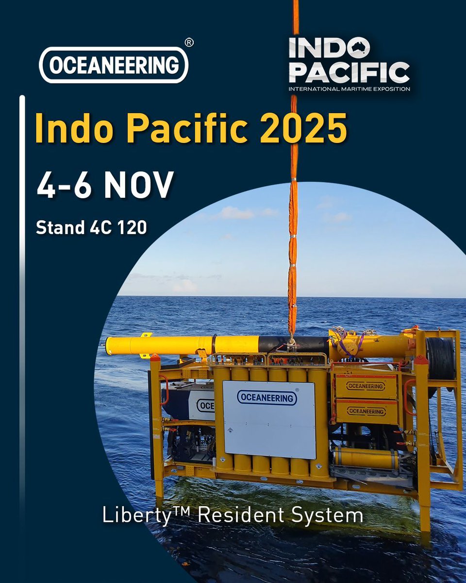 Oceaneering's tweet image. We’re exhibiting at #IndoPacific2025 (Stand 4C 120)! 🌊
See how Oceaneering is advancing subsea defense through autonomy, robotics, and remote operations.

Learn more 👉 oceaneering.com/tradeshows/ind… 

#Subsea #DefenseTech #Autonomy #Oceaneering