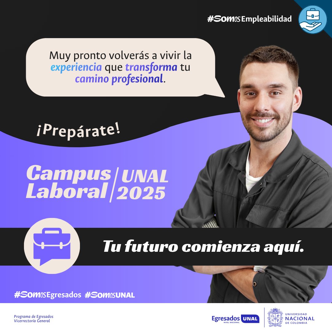 EgresadosUN_Nal's tweet image. Vuelve el Campus Laboral UNAL, una nueva versión con más empresas, más oportunidades y más conexiones para quienes están listos para transformar el mundo. ¡Muy pronto conocerás todo lo que preparamos para ti!#CampusLaboralUNAL  #SomosEgresados #SomosUNAL