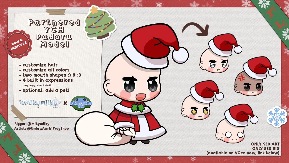 [YCH] Padoru Model 🎅

Yippeee! Our new and improved #padoru model is officially open for comms! once again partnered with the lovely <a href="/mlkymilky/">miaki 🫧☁️</a> for rig :3

                           *̣̥☆·͙̥‧❄‧̩̥·‧•̥̩̥͙‧·‧̩̥˟͙☃˟͙‧̩̥·‧•̥̩̥͙‧·‧̩̥❄‧·͙̥̣☆*̣̥  

#Vtuber #VGenComm