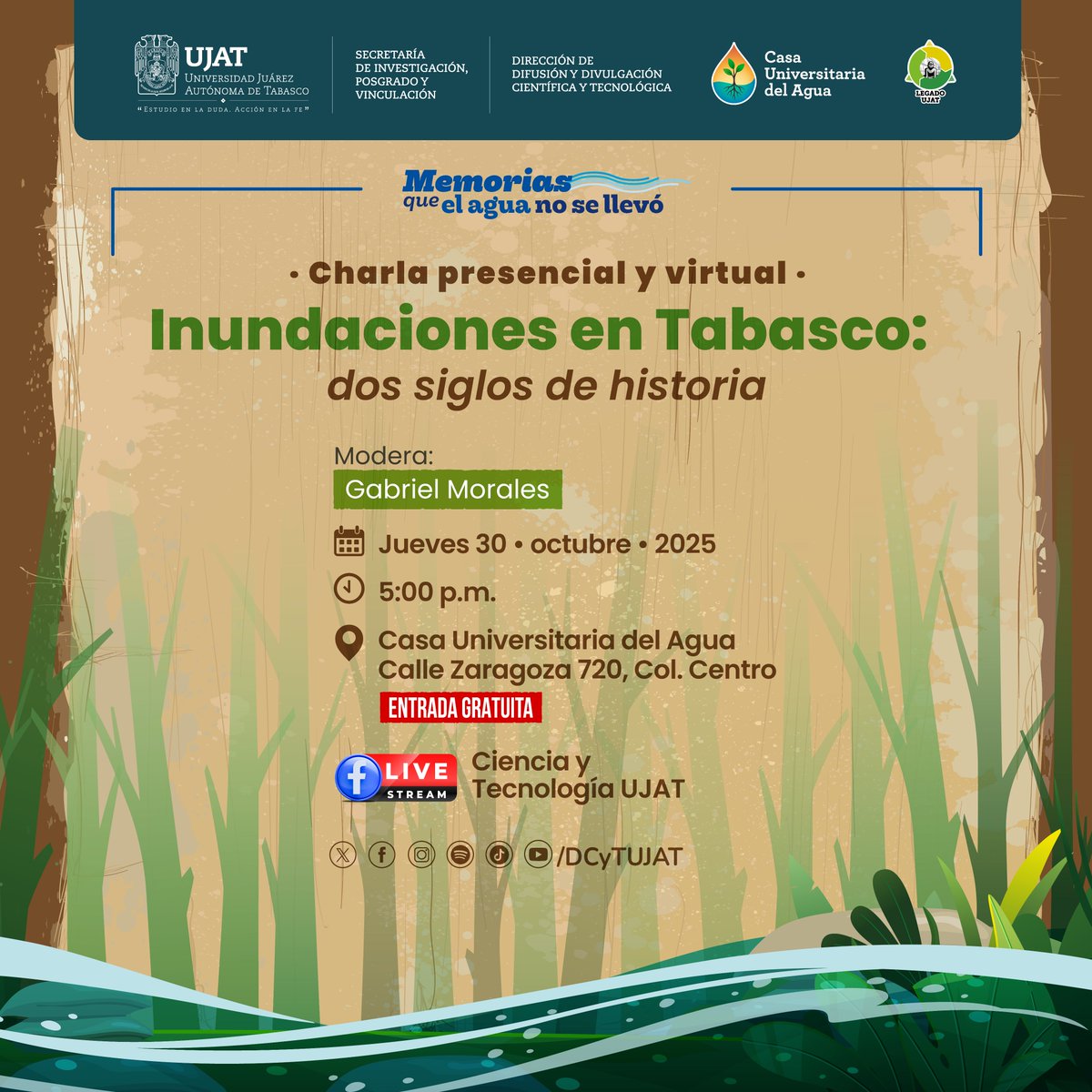 📌Conoce a nuestro invitado de <a href="/ecosurmx/">@Ecosur</a>  que impartirá la charla:🎙📖✨
𝐈𝐧𝐮𝐧𝐝𝐚𝐜𝐢𝐨𝐧𝐞𝐬 𝐞𝐧 𝐓𝐚𝐛𝐚𝐬𝐜𝐨: 𝐝𝐨𝐬 𝐬𝐢𝐠𝐥𝐨𝐬 𝐝𝐞 𝐡𝐢𝐬𝐭𝐨𝐫𝐢𝐚 🌎⛈💦🌊📚
📅 30 de octubre de 2025
🌿 Lugar: Casa Universitaria del Agua UJAT
.
#CienciaJuchiman #UJAT