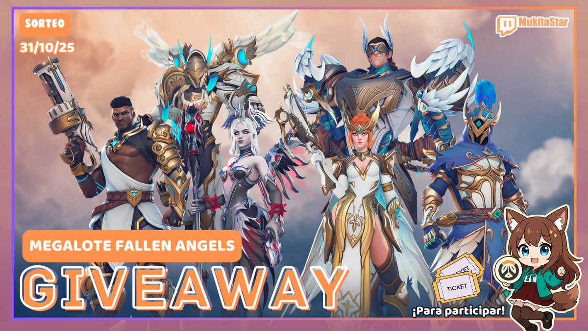 ⭐️ SORTEO ⭐️
🎁 Megalote Fallen Angels 🪽

Requisitos:
Seguirme en X y Twitch → @MukitaStar
Mencionar a un amig@ 
Dar RT + Like
-Canjear ticket en stream 🎟️
MAÑANA 31/10/2025 - 23 hrs (ARG)

¡Mil gracias a Blizzard y <a href="/OverwatchLATAM/">Overwatch</a>
por los códigos! 💫
#OW2LATAM #OW2FallenAngels